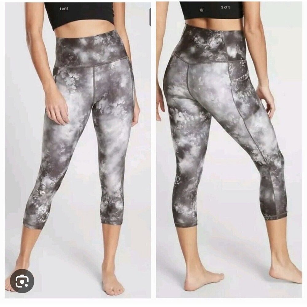 Athleta Salutation II Capri Pants Womens Size S Small Gray Tie Dye Pockets